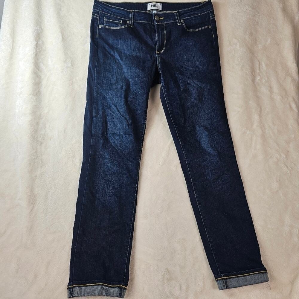 Paige Skyline Skinny 31 Women’s Stretch Denim Dark Blue Wash Designer Western